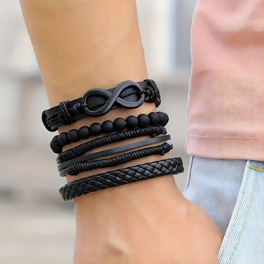 Handwoven Braided, Beaded & Infinity Symbol Adjustable Wristband Bracelets