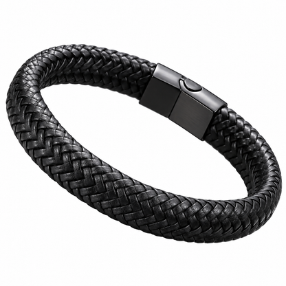 Men’s Black Braided Leather Bracelet | Stainless Steel Clasp