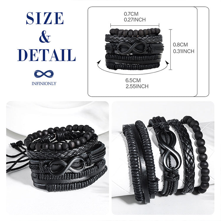 Handwoven Braided, Beaded & Infinity Symbol Adjustable Wristband Bracelets